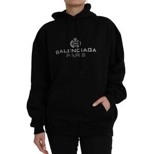 Balenciaga Logo Print Pullover Hoodie Women Black Knitwear